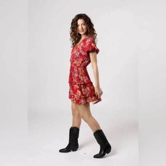 Band of the Free Dress Medium Connie Garnet Blush Boho Red Tiered Skirt Tassels - Picture 3 of 15